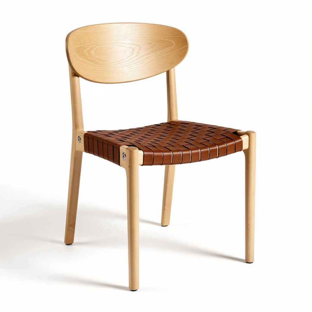 Wooden chair with woven leather seat 45 x 50 x 80cm natural finish