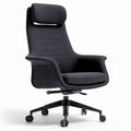 Ergonomic office chair with adjustable headrest and lumbar support in dark gray fabric
