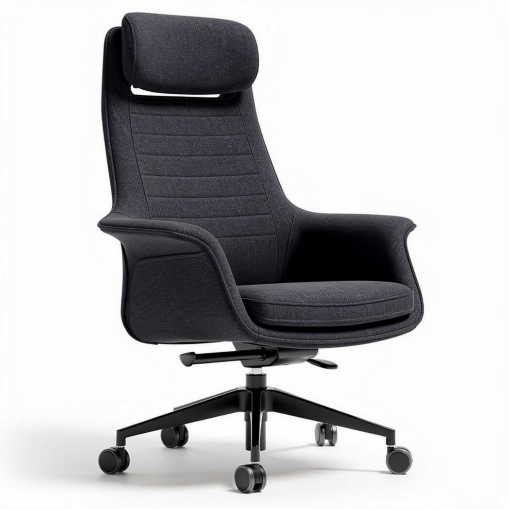 Ergonomic office chair with adjustable headrest and lumbar support in dark gray fabric