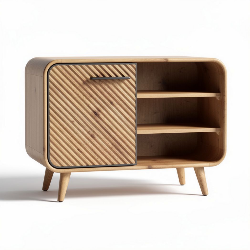 Bamboo storage cabinet with two shelves and textured door 80 x 40 x 60cm