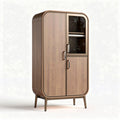 Wooden storage cabinet with glass doors and metal legs 80 x 40 x 150cm