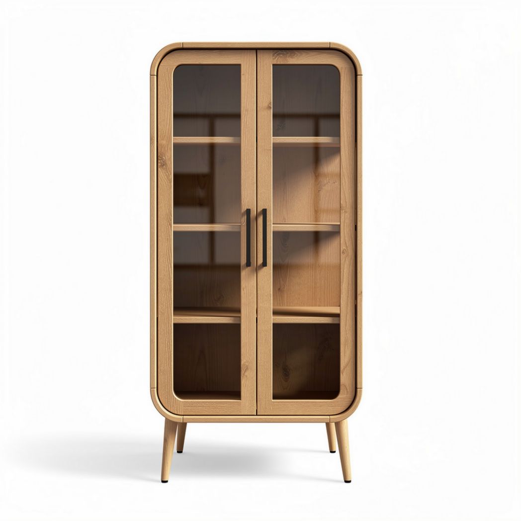 Glass door display cabinet with wooden frame and four shelves 80 x 40 x 160cm