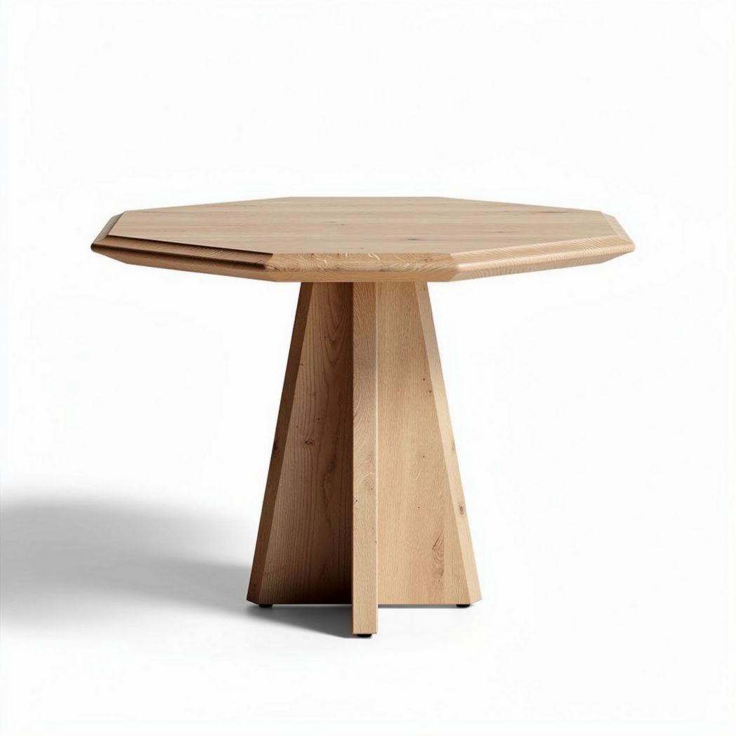 Octagonal wooden dining table with a sturdy base and natural finish 80 x 80 x 75cm