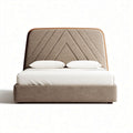 Upholstered platform bed frame with geometric headboard in light gray 200 x 160 x 100cm