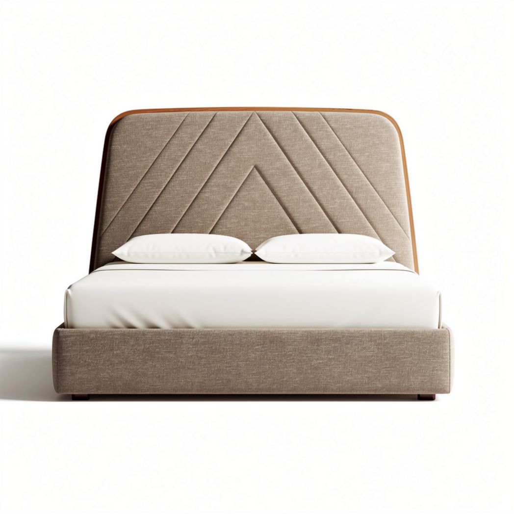 Upholstered platform bed frame with geometric headboard in light gray 200 x 160 x 100cm