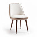 Upholstered dining chair with wood legs and soft white fabric 45 x 45 x 80cm