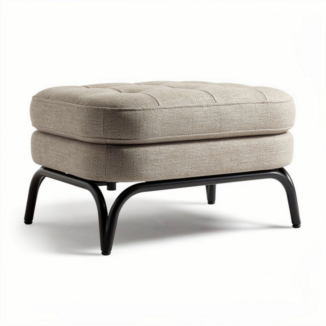 Fabric upholstered ottoman with tufted design and metal legs 60 x 50 x 40cm