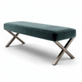 Fabric upholstered bench with metal legs 120 x 40 x 45cm in green