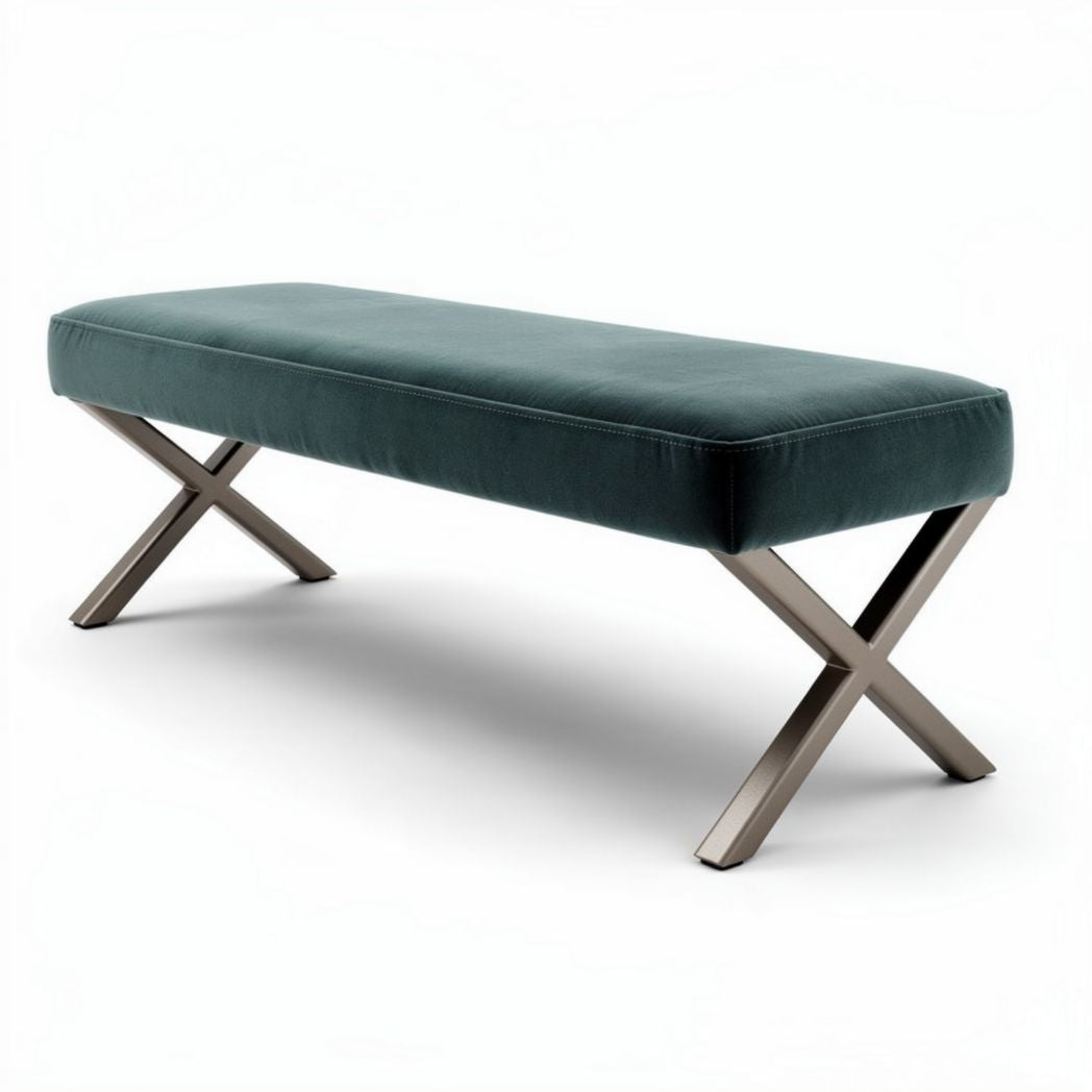 Fabric upholstered bench with metal legs 120 x 40 x 45cm in green